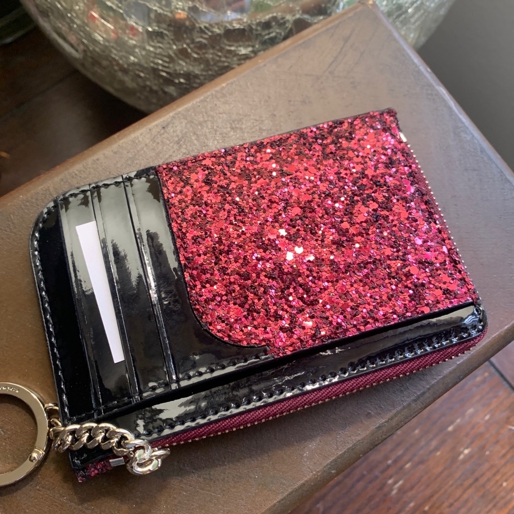 Authentic Kate Spade Glitter/Patent leather zip top card /keychain - Picture 5 of 6